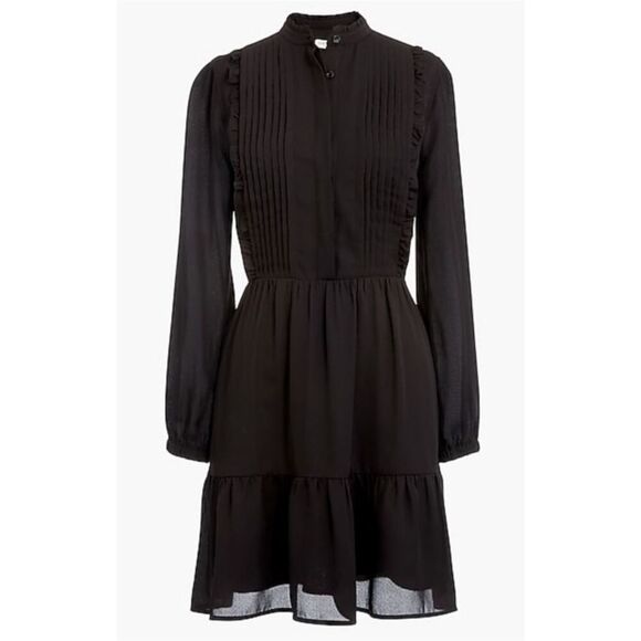 J Crew size 4 black Ruffle Pintuck Dress long sleeve - Picture 11 of 15